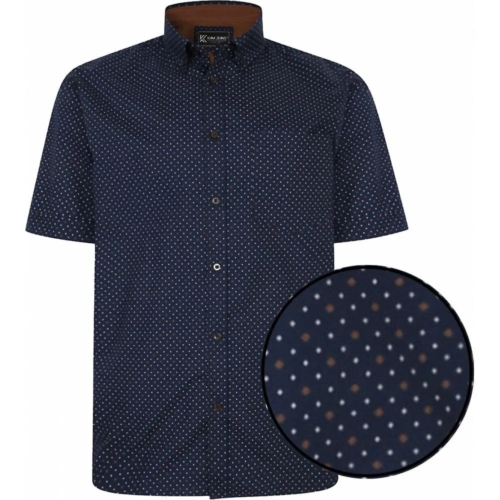 Camisa de manga corta con estampado Dobby de talla grande para hombre KAM Kam para hombre Bolsillo en el pecho Cuello abotonado