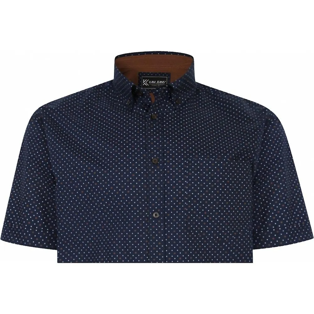 Camisa de manga corta con estampado Dobby de talla grande para hombre KAM Kam para hombre Bolsillo en el pecho Cuello abotonado