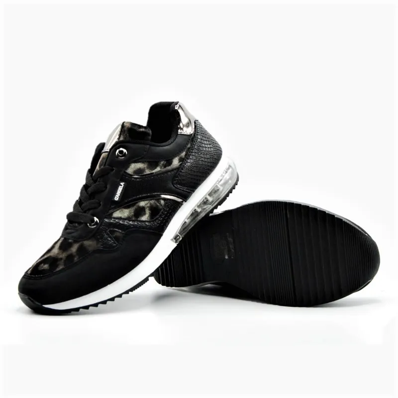 DAngela DJL 18053 Negro. Deportivo cordones leopardo mujer
