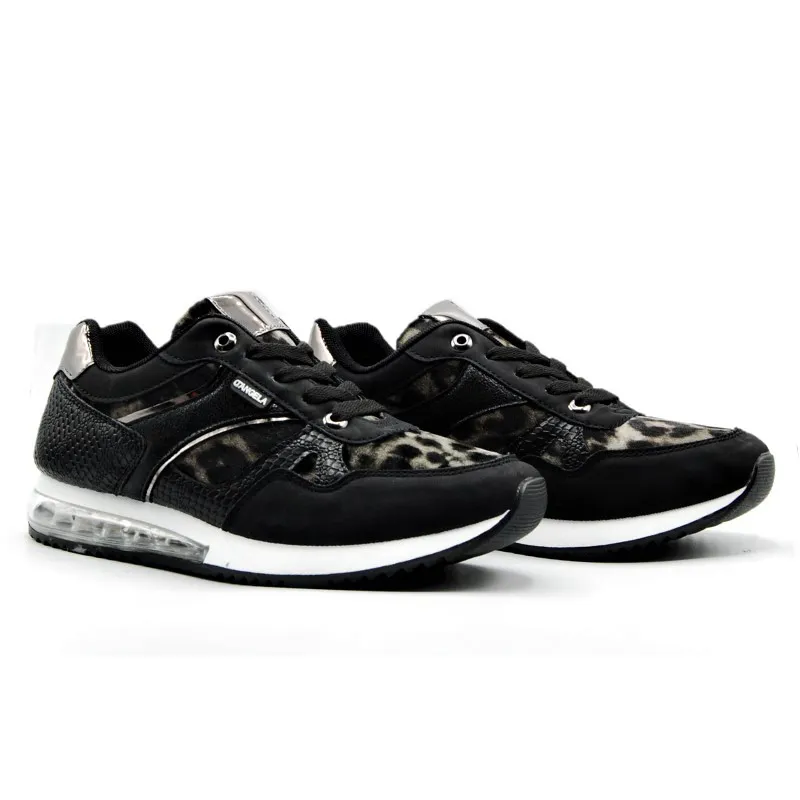 DAngela DJL 18053 Negro. Deportivo cordones leopardo mujer